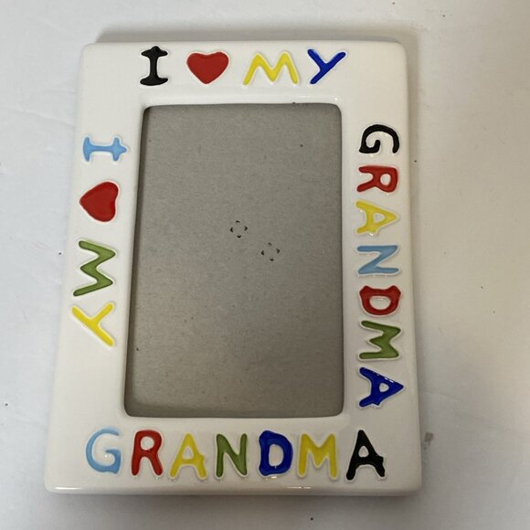 Vtg I Love My Grandma Ceramic Picture Frame Colorful Lettering Holds 4x6 Photo - Picture 4 of 9